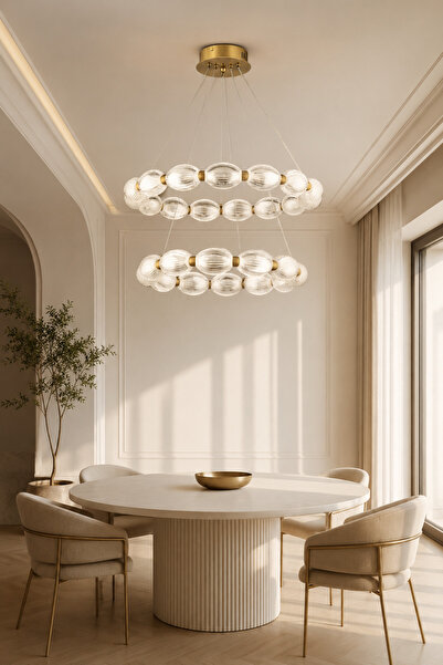 Taşcan Aydınlatma Velora Gold Eskitme Sarkıt Led 2 Katlı Avize Modern Luxury ...
