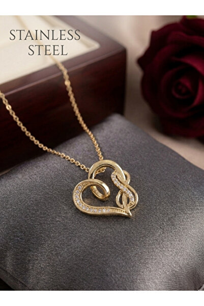 stainless steell 316L Steel Gold Color Chain with Zircon Stone Detail, Heart ...