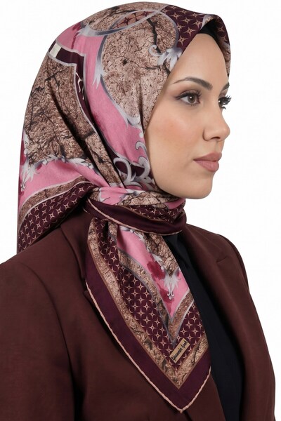 hadiora Women's Pink Coffee Abstract Patterned Organic Soft Cotton Scarf