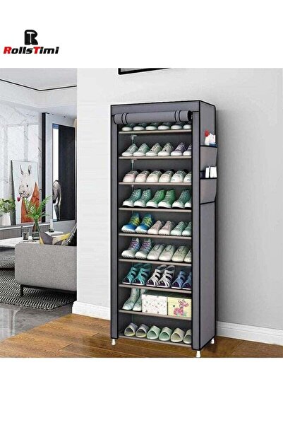 RollsTimi 10-Tier Portable Shoe Rack with Dustproof Cover,Grey