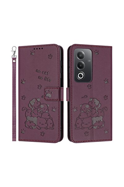 sscase No Cat No Life Θήκη Πορτοφόλι Wine Red (Oppo A80 5G)