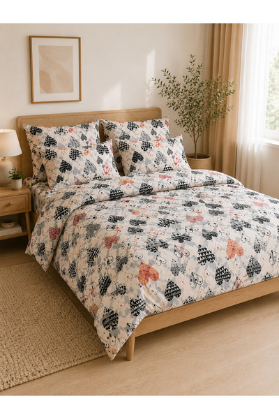 zeetwo 6-Piece Printed Cotton Bedding Set – Fitted Sheet, Duvet Cover & 4 Pil...