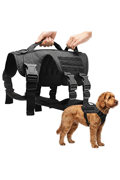 Mardil Ham pentru câini Wobell anti-tragere cu două mânere, M Negru, Vestă re...