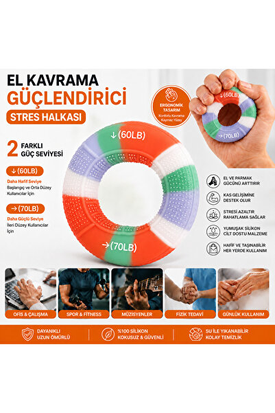 Vi Caro El Bilek Kavrama Güçlendirici Çok Renkli Stres Halkası 60LB - 70LB Si...