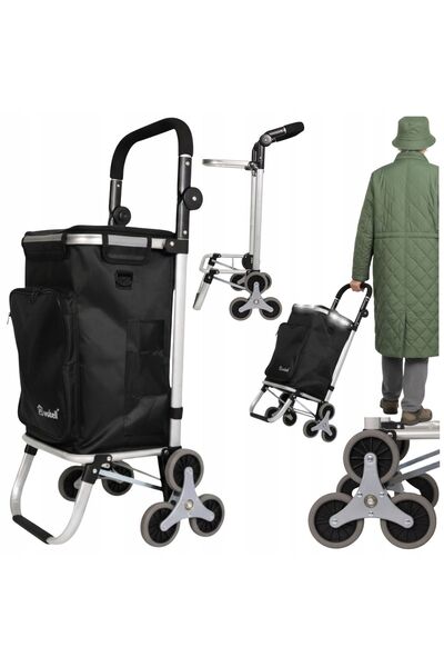 Mardil Cărucior de cumpărături 45L cu trei roți, gri, pliabil, pentru urcat s...