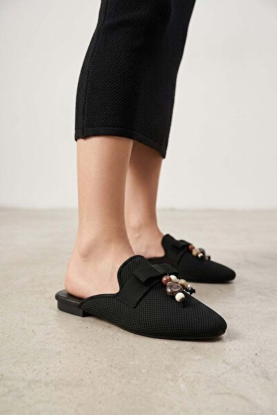 Ayakkabı Fuarı Elit Pm386 K2004 Women's Stoned Flat Slippers Black
