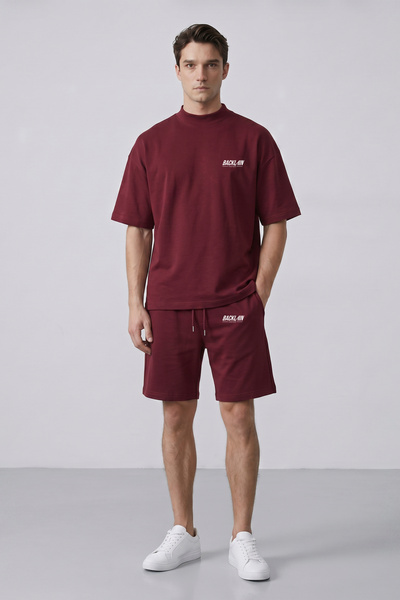 BACKLAİN Mod Style Men's Oversize 2-Piece Set Shorts 100% Cotton Comfortable Fit
