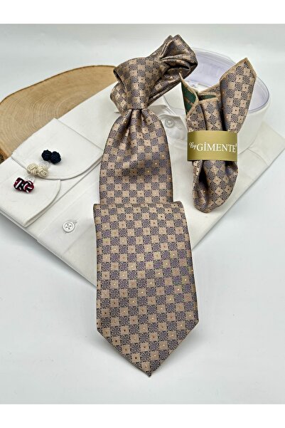 Gutiero Classic Tie with Cream Patterned Handkerchief