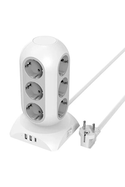 DAMUR Prelungitor tip turn cu 12 prize, 2 porturi USB, 1 USB C 25W, 3600W, 16...