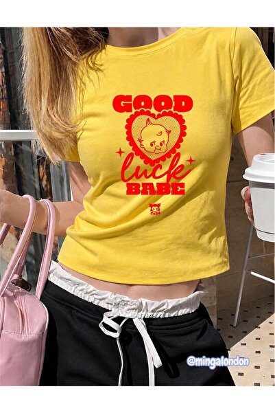 Minga London Goodbabe Printed Yellow Colored Woven Fabric Belt Length Crop