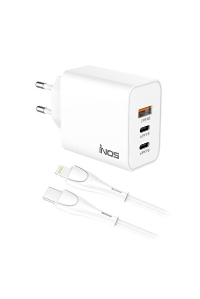 inos Φορτιστής GaN με θύρα USB-A και 2 θύρες USB-C και καλώδιο USB-C σε Light...