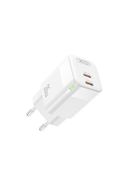 Xo Φορτιστής χωρίς καλώδιο GaN με 2 θύρες USB-C, 35W Power Delivery, Λευκός (...