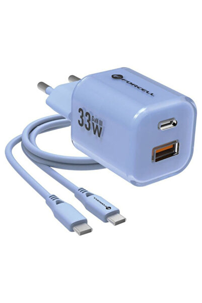 Forcell Φορτιστής GaN με Θύρα USB-A και Θύρα USB-C και Καλώδιο USB-C - USB-C ...