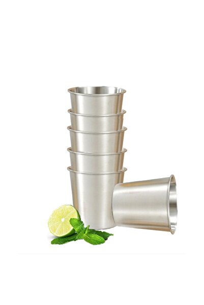 PUFO Set de 6 pahare din oțel inoxidabil, 260 ml, reutilizabile, pentru băutu...