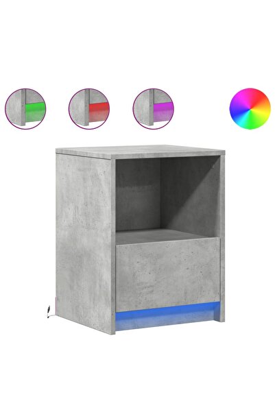 vidaxl Noptieră cu lumini LED, gri beton, lemn prelucrat