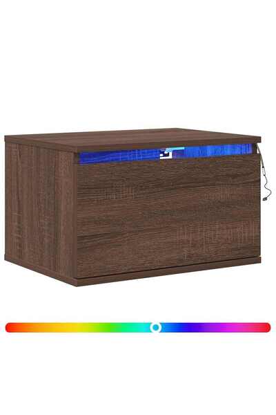 vidaxl Noptieră montată pe perete cu lumini LED, stejar maro