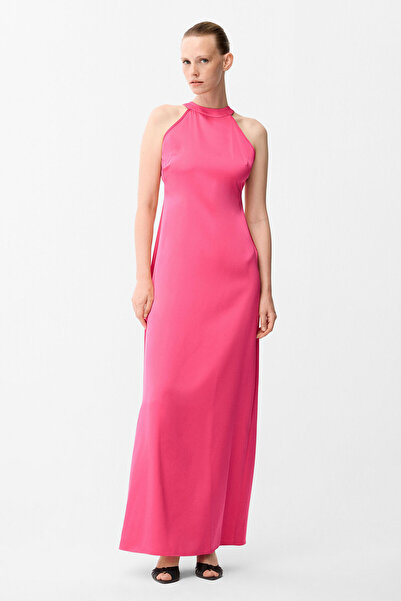 adL Pembe Halter Yaka Uzun Elbise