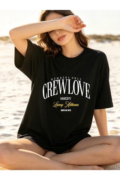 Fleck Womens T Shirts Crewlove Members Only Graphic Print Oversized Casual Style