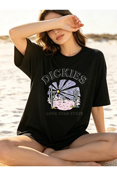 Fleck Womens T Shirts Dickies Lone Star State Desert Cactus Print Oversized C...
