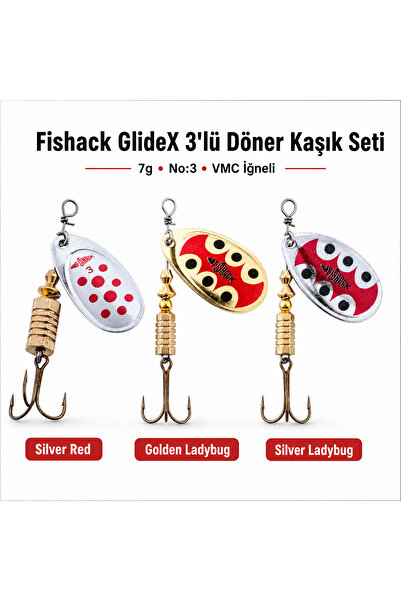 Fishack GlideX 3'lü Döner Kaşık Seti - 7g No:3 - VMC İğneli Turna ve Alabalık Avcısı