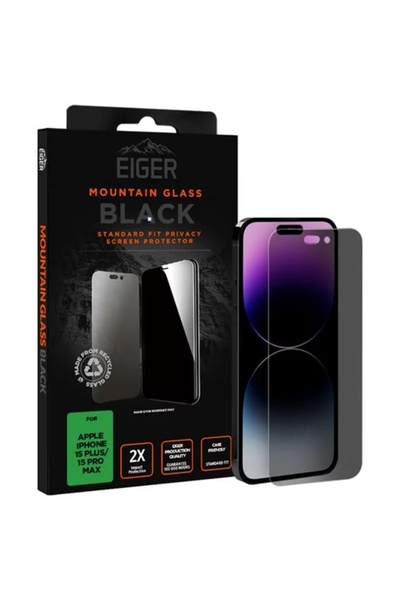 EIGER Folie Sticla Mountain Glass Privacy GRS iPhone 15 Plus / 15 Pro Max Negru