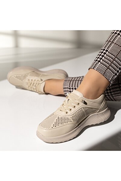 Modlet.ro Women's beige casual shoes with elastic laces LIA7
