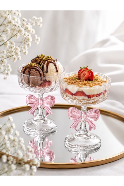 Ulus Home 6-Piece Glass Ice Cream Dessert Bowl Set with Bowknot