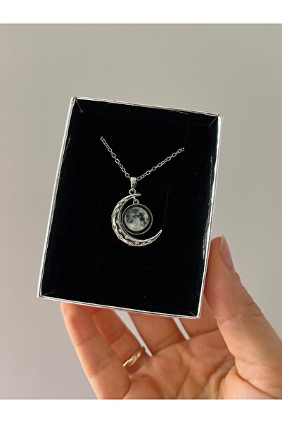 Rose and Light Silver Dolunay Ve Hilal Kolye - Zirkon Taşlı Yıldızlı Ay Evrel...