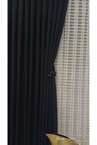 venedik home Black Color Milas Linen Background Curtain 1X3 with Tight Pleats...