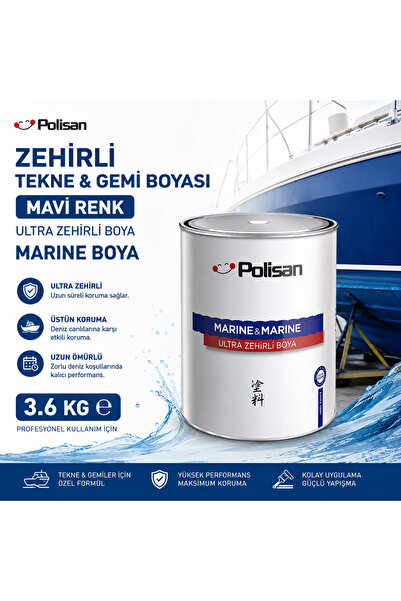 Polisan Zehirli Tekne Gemi Boyası MAVİ Renk Ultra Zehirli Boya Marine Boyası ...