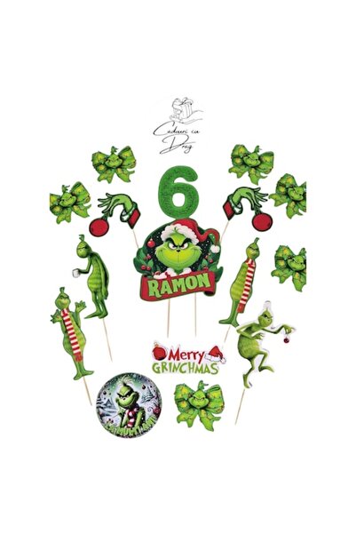 OEM Topper de tort din carton cu tematică Grinch, personalizat cu nume și vâr...