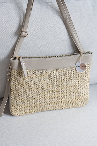 BAGLOVİS Women's Straw Detailed Shoulder Bag Handbag and Clutch Bag En33 Size24