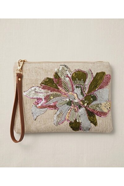 Ruche Atelier El İşleme Payet Detaylı Denim Clutch Çanta