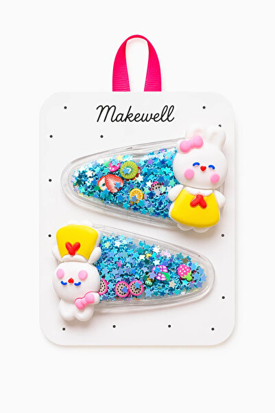 MakeWell Girl's Rabbit Figured Watercolor Side Clip – Colorful Starry Glitter...