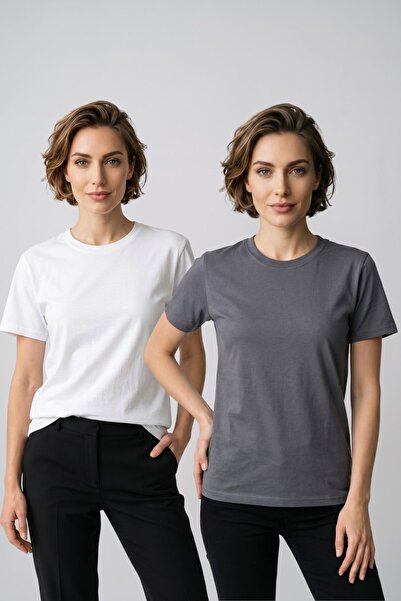 fevien Women's 2-Pack Basic Crew Neck Short Sleeve T-Shirt - Casual Comfort F...