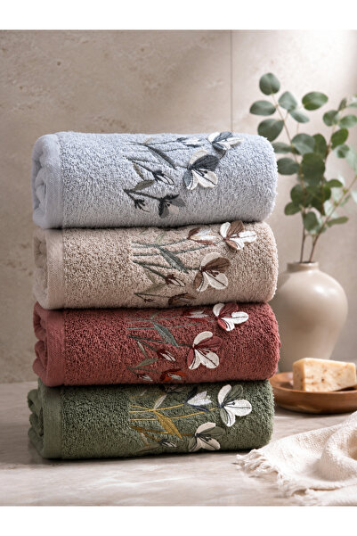Rebeka Home Collection Defne Embroidered Towel Set of 4 50X90 cm Hand Towels ...