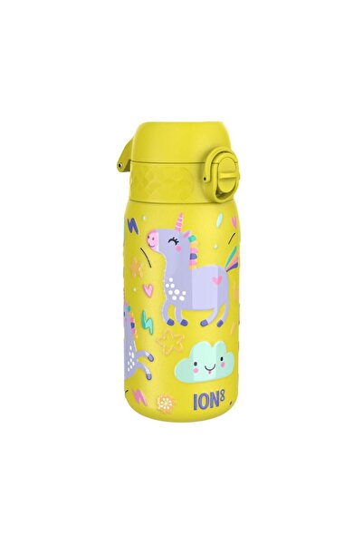 Ion8 Sticlă de apă din oțel inoxidabil pentru copii, 400ml, galbenă, cu unicorni