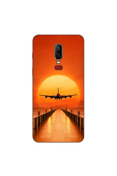 OEM Husa compatibila cu OnePlus 6 Silicon Gel Tpu Model Airplane Sunset