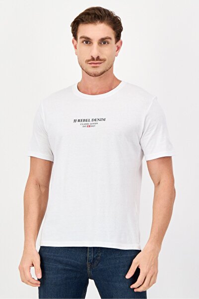 JJ Rebel Men Crew Neck Graphic Print Short Sleeve T-Shirt, White