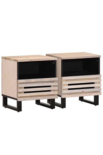 vidaxl Noptiere, 2 buc., 40x34x46 cm, lemn masiv mango albit