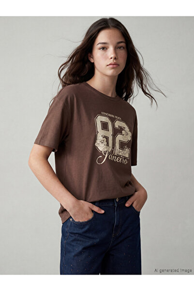 LC Waikiki Trendlucky Girls' T-Shirt with Oval Collar and Printed Design