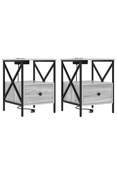 vidaxl Dulap de noapte cu sertar 2 pcs Gri Sonoma 41,5 x 40,5 x 55 cm