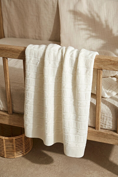 BUUDE Aura Pure Luxury Sherpa Lined Knitted Baby Blanket - Soft Textured Ecru...