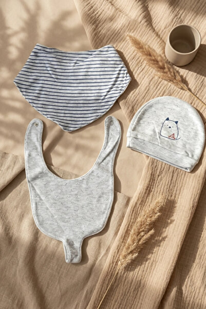 Babydonat Lumi Marin 3-Piece Baby Set - 100% Cotton Striped Bandana Bib, Snap...