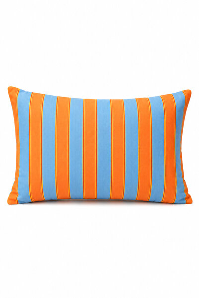 MODA CERO غطاء وسادة مخطط باللون البرتقالي والأزرق مقاس 30x50 سم
