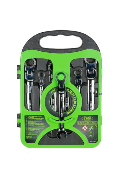 JBM SET OF 7 COMBINATION WRENCHES WITH RATCHET AND ROTARY HEAD 8,10,11,13,14,...