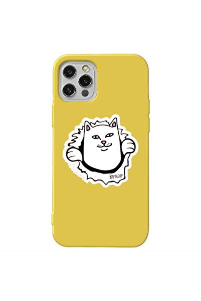 Other Apple iPhone 12 Pro White cat Yellow Colored Silicone TPU Θήκη