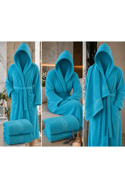 Terminus Luxury Hooded Bathrobe 100% Cotton XL Bath Robe with Paisley Pattern