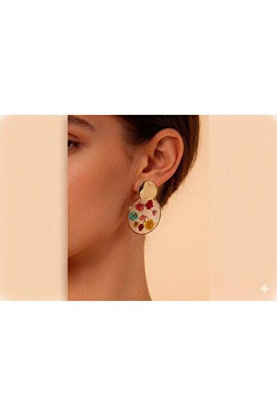SYGGY Round Statement Earrings in Clear Resin with Natural Pressed Flowers an...