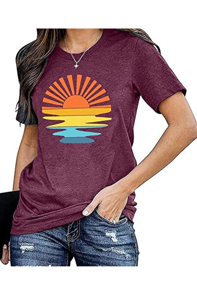OEM Summer T-shirt for women, short sleeve, red 2XL